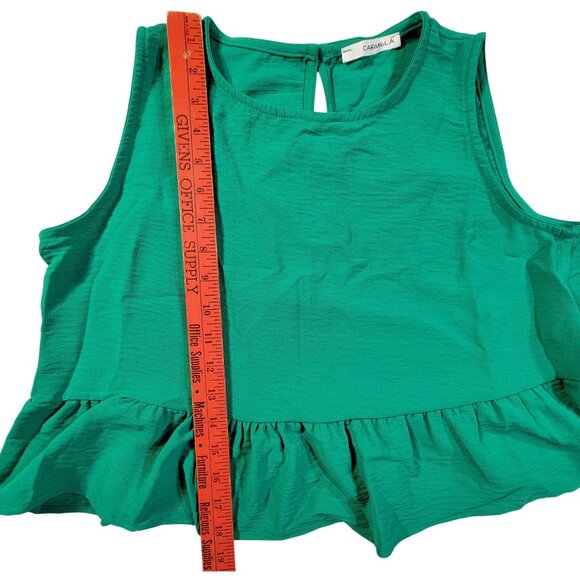 Caramela Green Sleeveless Womens Ruffle Hem Top Medium 100% Polyester USA - Picture 6 of 6